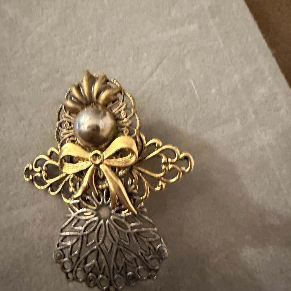 Kat's Creations Guardian Angel Brooch Pin, Silver-Tone with Gold Accents